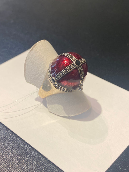 Bague style art déco argent émaillé marcassite