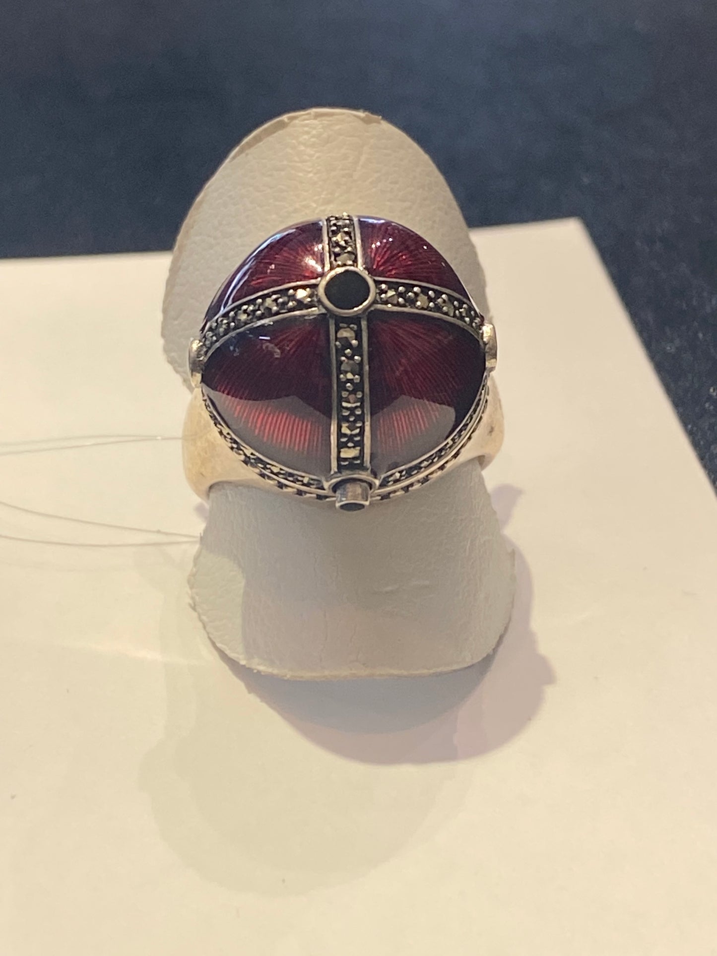 Bague style art déco argent émaillé marcassite