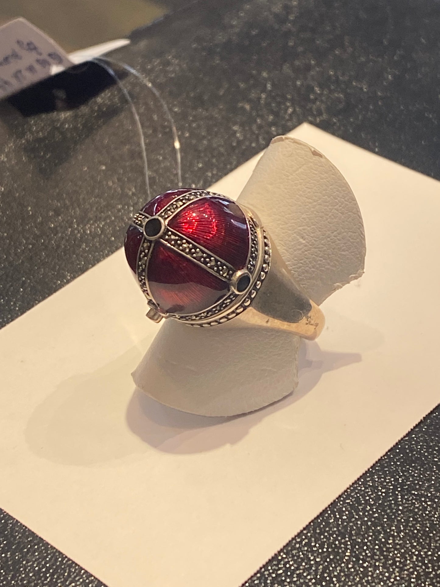 Bague style art déco argent émaillé marcassite