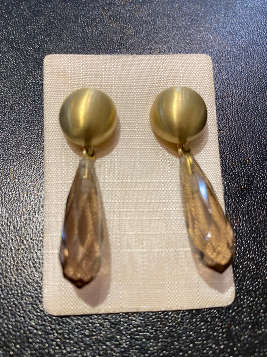 Boucles d’oreilles quartz fumé facettée sur argent doré
