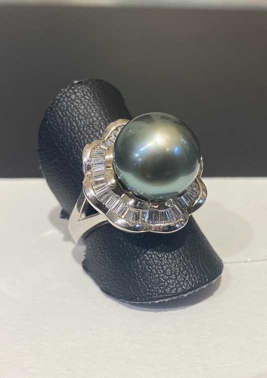 Bague perle grise argent zirconias