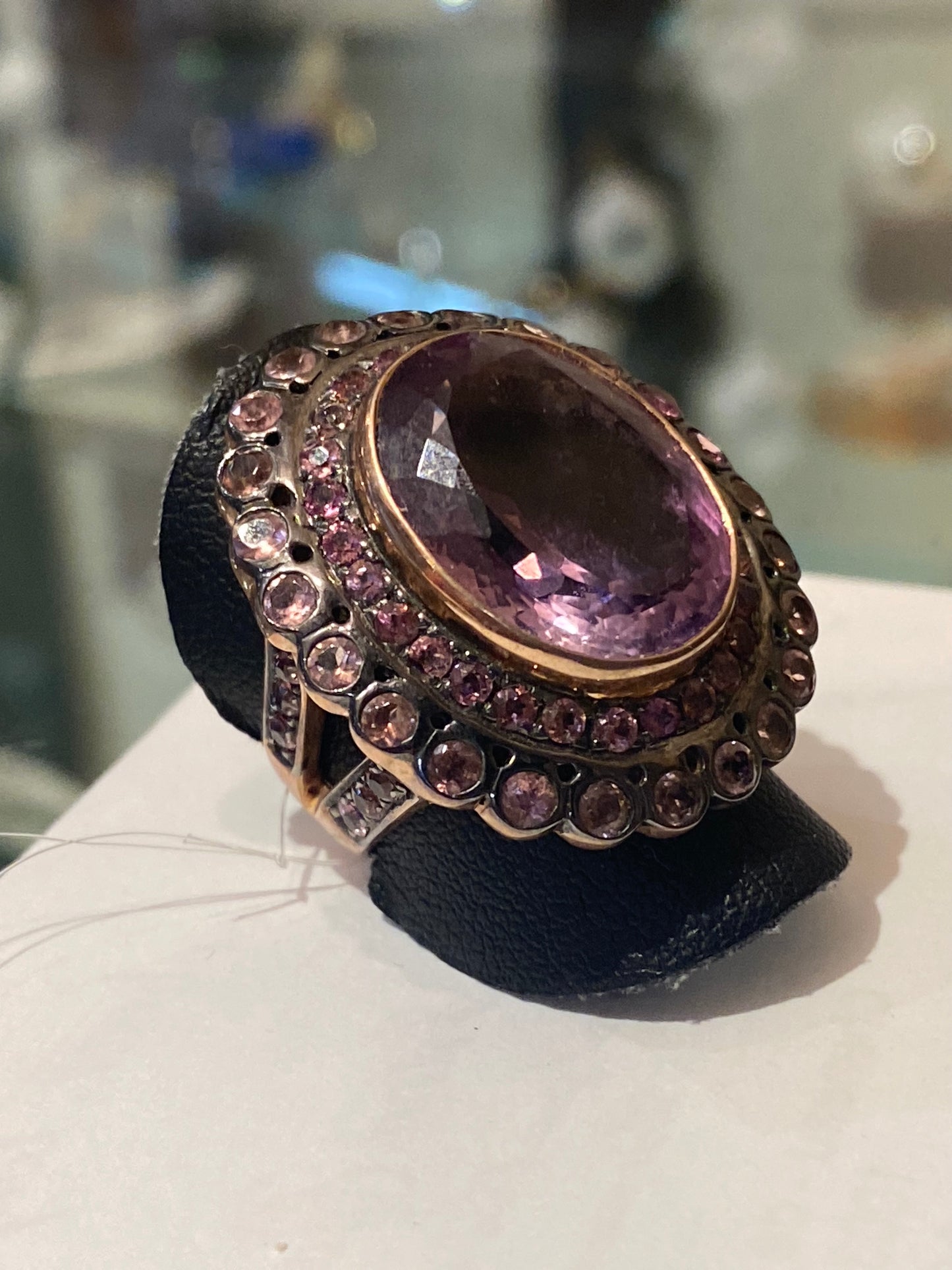 Bague création en améthystes / rhodolites en argent doré