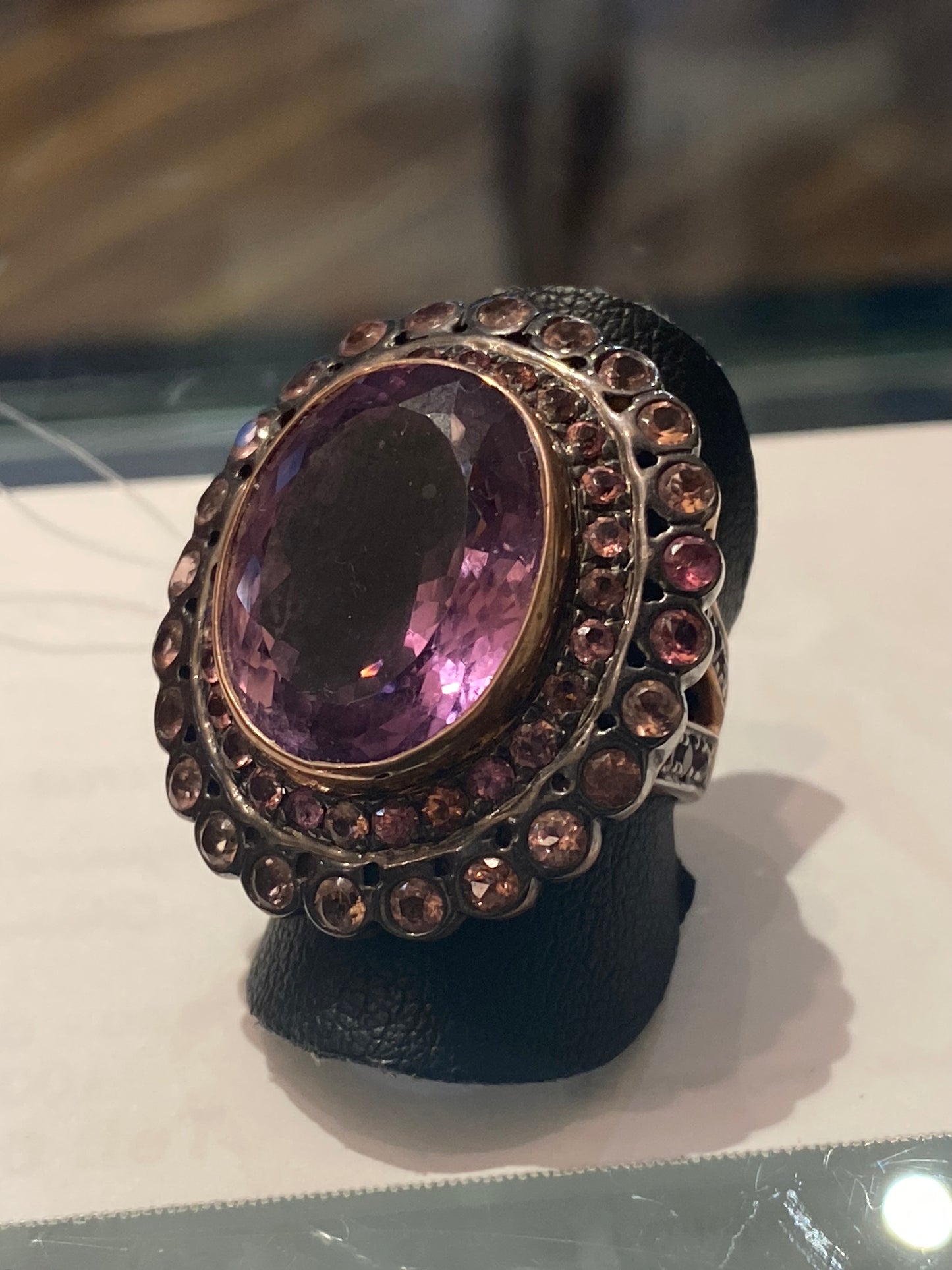 Bague création en améthystes / rhodolites en argent doré