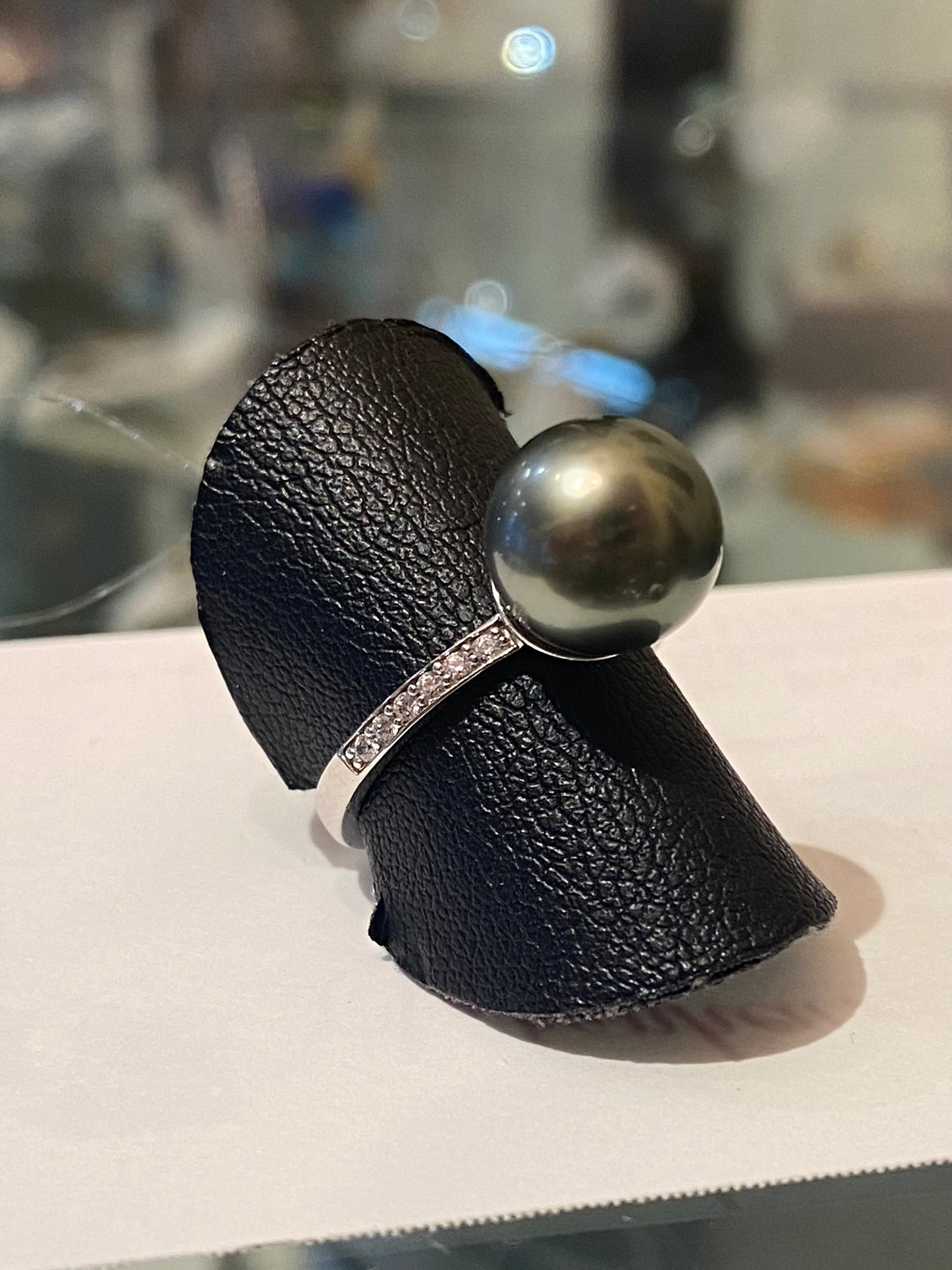 Bague perle de Tahiti/argent zirconias